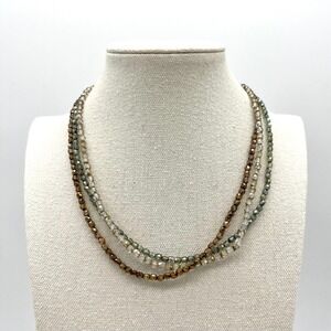 Glass Beaded Necklace 3 Strand Faceted‎ Beads Magnetic Clasp Neutral Colors